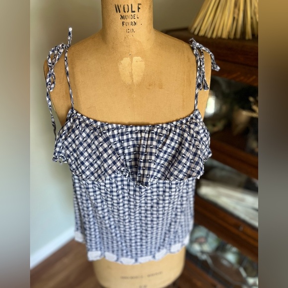J. Crew Tops - J.Crew sleeveless blue & white gingham Swiss dot women’s top